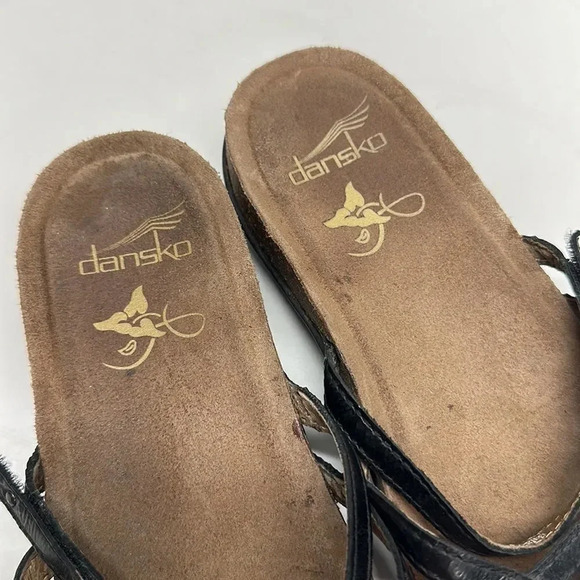Dansko Flip Flop Sandals Strappy Black Leather Adjustable Strap Size 41 10.5 11 - Picture 7 of 12